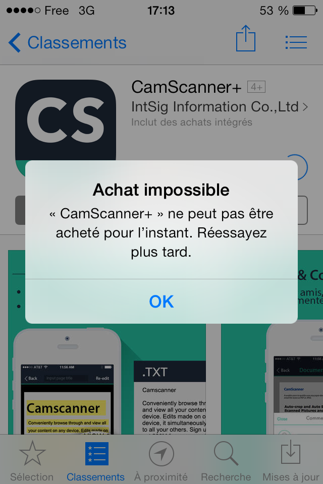 Ecran Achat Impossible iPhone